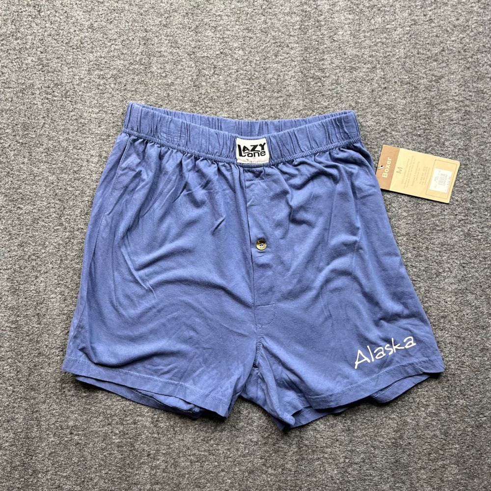 Lazy One Boxer Mens M Blue Alaska Moose He Who Smelt‎ It Dealt It Novelty Humor